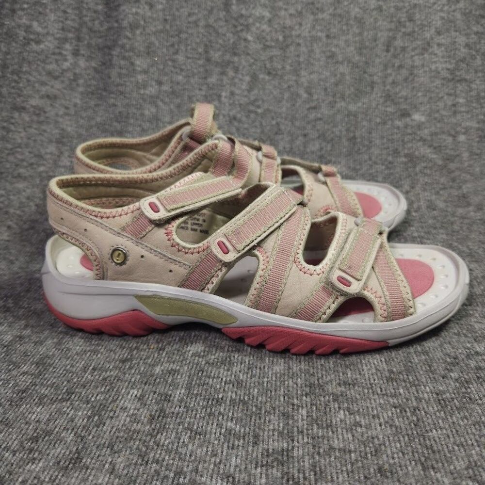Privo Clarks Women's Strappy Sandals Beige/Pink Leather Hook & Loop US 8 M